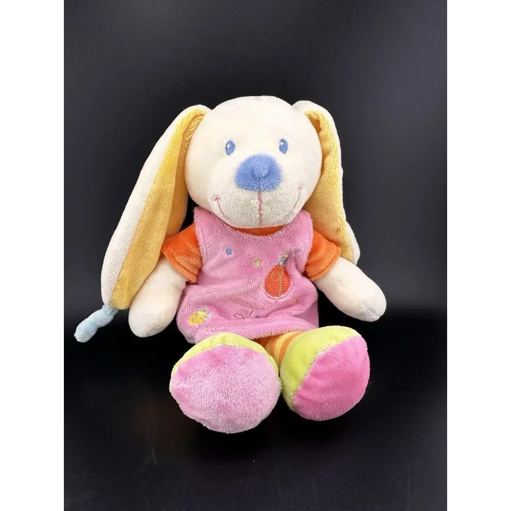 MOTS D'ENFANTS Soft Embroidered Bunny Rabbit Stuffed Animal Plush Made in France
